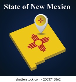 Flag of State of New Mexico of USA on map on dark background. Vector illustration