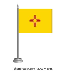 Flag of State of New Mexico (USA) flying on a flagpole stands on the table. Vector illustration