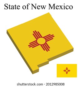 Flag of State of New Mexico of USA on map on white background. Vector illustration