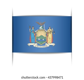 Flag of the state of New York. Vector illustration of a stylized flag. The slit in the paper with shadows. Element for infographics.