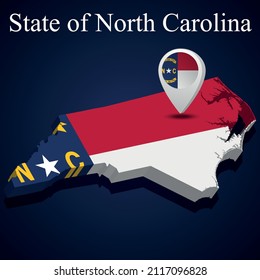 Flag of State of North Carolina of USA on map on dark background. Vector illustration