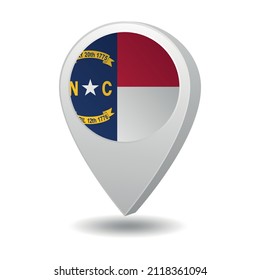 Flag of State of North Carolina of USA on marker map. Vector illustration