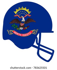 The Flag Of The State Of North Dakota Below A Football Helmet Silhouette
