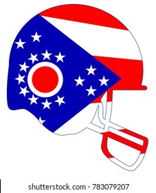 The Flag Of The State Of Ohio Below A Football Helmet Silhouette