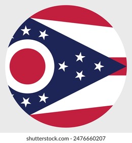 Flag of the state of Ohio. Ohio circle flag. State flag. Standard color. Circle icon flag. Computer illustration. Digital illustration. Vector illustration.