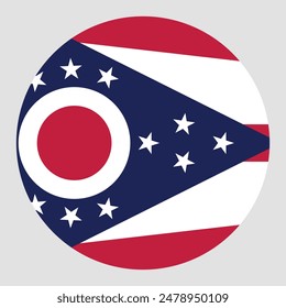 Flag of the state of Ohio. Ohio circle flag. State flag. Standard color. Circle icon flag. Computer illustration. Digital illustration. Vector illustration.