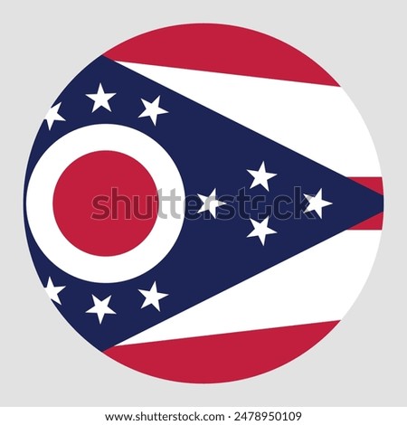 Flag of the state of Ohio. Ohio circle flag. State flag. Standard color. Circle icon flag. Computer illustration. Digital illustration. Vector illustration.