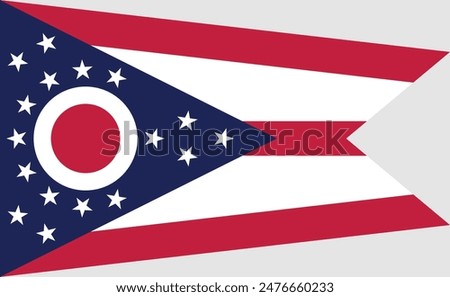 Flag of the state of Ohio. Ohio flag. State flag icon. Standard color. Standard size. A rectangular flag. Computer illustration. Digital illustration. Vector illustration.