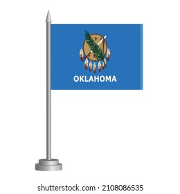 Die Flagge des Bundesstaates Oklahoma (USA), die auf einem Fahnenmast fliegt, steht auf dem Tisch. Vektorgrafik