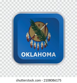Bandera del Estado de Oklahoma de Estados Unidos en botón cuadrado sobre elemento de fondo transparente para sitios web. Ilustración del vector