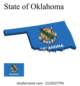 Flag of State of Oklahoma of USA on map on white background. Vector illustration