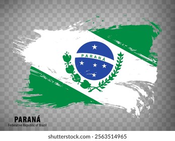 Flag of State Parana  from brush strokes. Federal Republic of Brazil. Waving Flag Parana on transparent background for your web site design, app, UI. Brazil. EPS10.