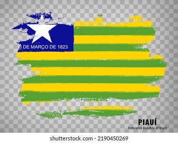 Bandera del Estado Piaui de pinceladas. República Federal del Brasil. Marcar el mapa en fondo transparente para el diseño de tu sitio web, aplicación, interfaz de usuario. Brasil. EPS10.