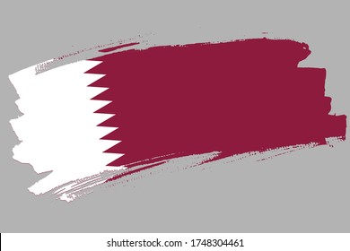Flag of the State of Qatar. Qatar  banner brush concept. Horizontal vector Illustration isolated on gray background.