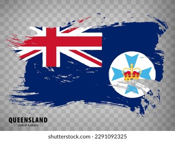 Flag State of Queensland brush strokes. Flag Queensland with title on transparent background for your web site design, logo, app, UI. Australia. Stock vector. EPS10.