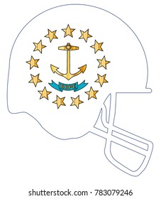 The flag of the state of Rhode Island below a football helmet silhouette