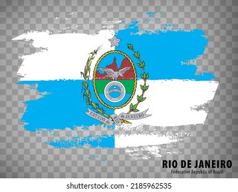 Flag of State Rio de Janeiro from brush strokes. Federal Republic of Brazil. Flag Rio de Janeiro of Brazil on transparent background for your web site design, app, UI. Brazil. EPS10.