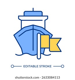 Flag state of ship line color icon. Merchant vessel registration country. Legal regulation of maritime cargo transportation. Isolated vector illustration. Flat colorful symbol design. Editable stroke
