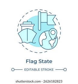Flag state soft blue concept icon. Ship management system solution. Country of legal vessel registration. Round shape line illustration. Abstract idea. Graphic design. Easy to use in booklet