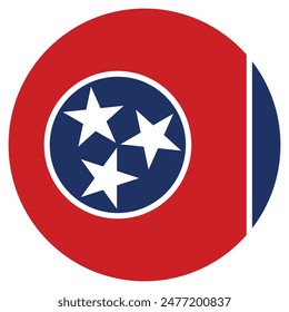 Flagge des Bundesstaates Tennessee. In: Tennessee Circle Flag. Staatsflagge. Standardfarbe. Symbol für Kreis. Computerdarstellung. Digitale Darstellung. Vektorillustration.
