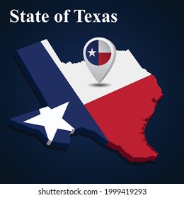 Flag of State of Texas of USA on map on dark background. Vector illustration