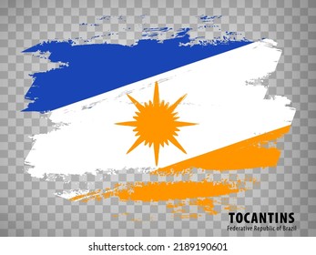 Flag of State Tocantins from brush strokes. Federal Republic of Brazil. Flag Tocantins on transparent background for your web site design, app, UI. Brazil. EPS10.