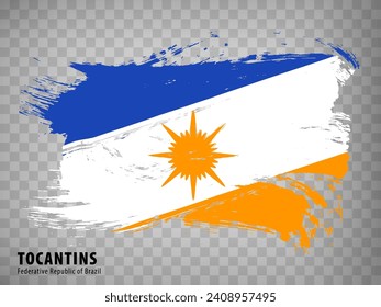 Flag of State Tocantins from brush strokes. Federal Republic of Brazil. Waving flag Tocantins on transparent background for your web site design, app, UI. Brazil. EPS10.