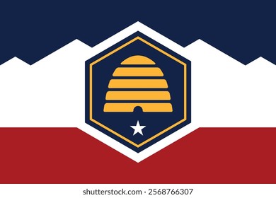 Flag of the state of Utah. Red and blue flag with a beehive. National symbol of the American state of Utah, USA.