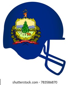 The flag of the state of Vermont below a football helmet silhouette
