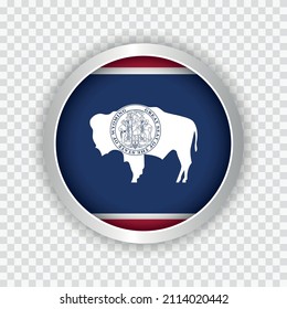 Flag of State of Wyoming of USA on round button on transparent background element for websites. Vector illustration