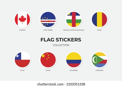 Flag Stickers of Canada, Cape Verde, Central African Republic, Chad, Chile, China, Colombia and Comoros