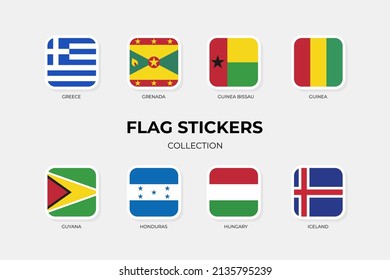Flag Stickers of Greece, Grenada, Guinea Bissau, Guinea, Guyana, Honduras, Hungary, Iceland