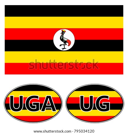 Flag and stickers on the car of Uganda, vector sticker flag of Uganda with the acronym, UG and UGA