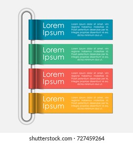 Flag style infographic design with colorful banners and space for text. Illustration of a four step work flow chart with copyspace.