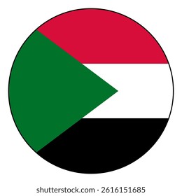 Flag of Sudan. Black edge. Sudan circle flag logo icon computer vector illustration design.