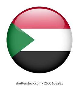 flag of Sudan, button round glossy icon