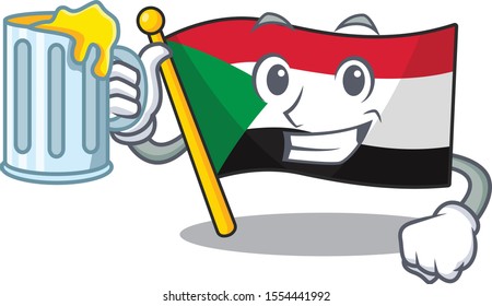 flag sudan character in cartoon shape holding juice