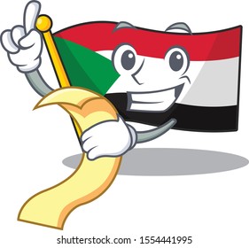 flag sudan character in cartoon shape holding bill