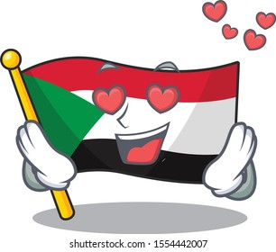 flag sudan character in cartoon shape in love