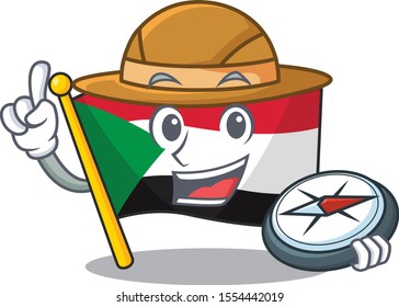 flag sudan character in cartoon shape holding compass