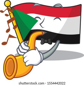flag sudan character in cartoon shape with trumpet
