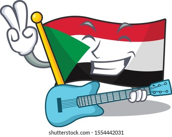 flag sudan character in cartoon shape with guitar