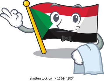 flag sudan character in cartoon shape waiter