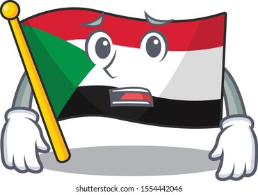 flag sudan character in cartoon shape afraid