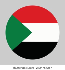 Bandera de Sudán en forma circular con proporciones precisas y colores oficiales. Representar la identidad nacional y el patriotismo