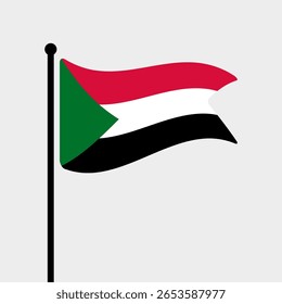 Bandeira do Sudão. Bandeira Sudan computador digital vetor ilustração ícone design. Bandeira de mastro flutuante.