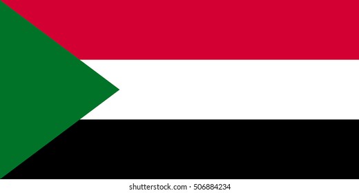 Flag of Sudan in correct size, proportions and colors. Accurate official standard dimensions. Sudanese national flag. African patriotic symbol, banner, element, background. Vector illustration