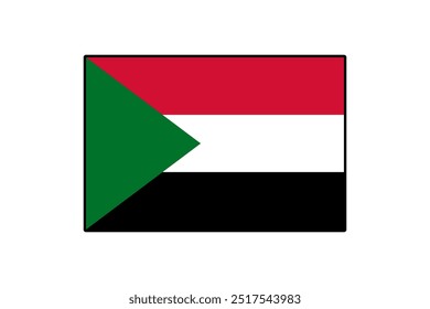 The flag of Sudan features a horizontal tricolor of red, white, and black with a green triangle on the left. This symbolizes the country's heritage and identity.