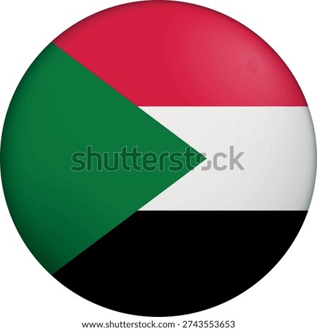 Flag of Sudan. Glossy circular flag. Button appearance. 3D Icon Design with depth. Professional, tactile look. Perfect for representing national identity in digital interfaces and perfect for websites