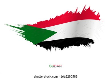 Flag of Sudan in grunge style with waving effect, vector grunge brush stroke flag.